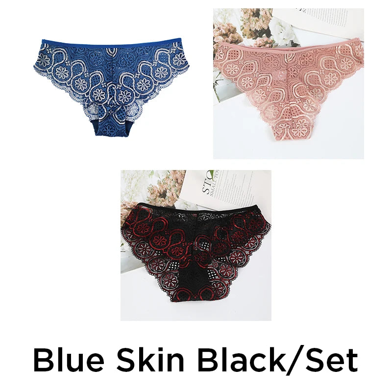 3PCS/Set Lace Panty Sexy Weave Panties for Women Floral Briefs Female Underwear Printed Underpants Fashion Sexy Lingerie NKT2135 Aviola