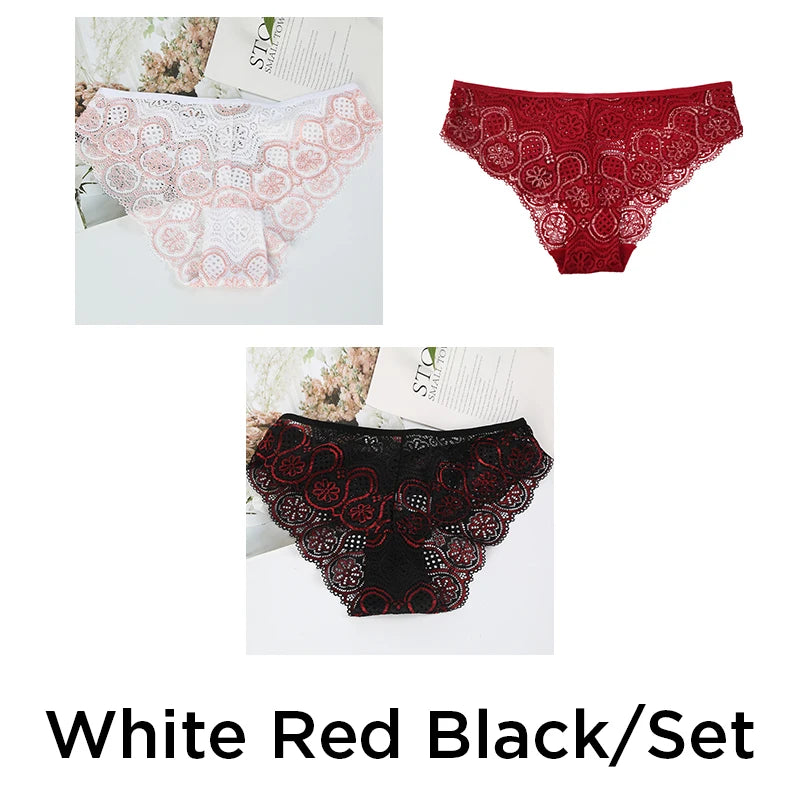 3PCS/Set Lace Panty Sexy Weave Panties for Women Floral Briefs Female Underwear Printed Underpants Fashion Sexy Lingerie NKT2135 Aviola