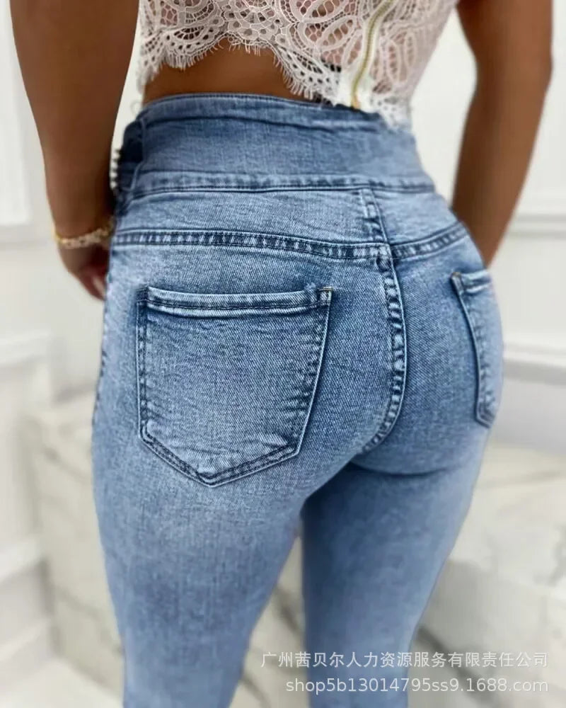 New Women Jeans Elastic Pencil Trousers High Waist Ladies Tight Clothing Slim Fit Casual Skinny Denim Office Lady Pants Elegant Aviola
