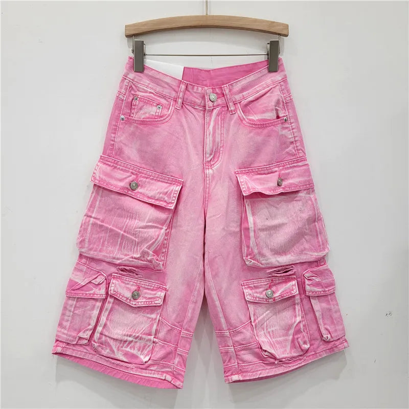 Denim Pant Women Mom Jeans Calf Length Pants Pockets High Waist Straight Trousers Y2k Streetwear Club Splice Casual Loose 2025 Aviola