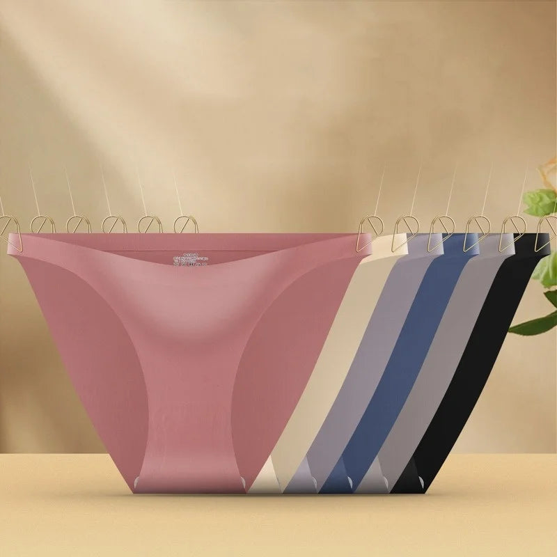 5Pcs/Set Seamless Briefs Ice Silk Panties Women Sexy Underwear Low Waist Underpants Female Solid Color Ultra-thin Lingerie Aviola