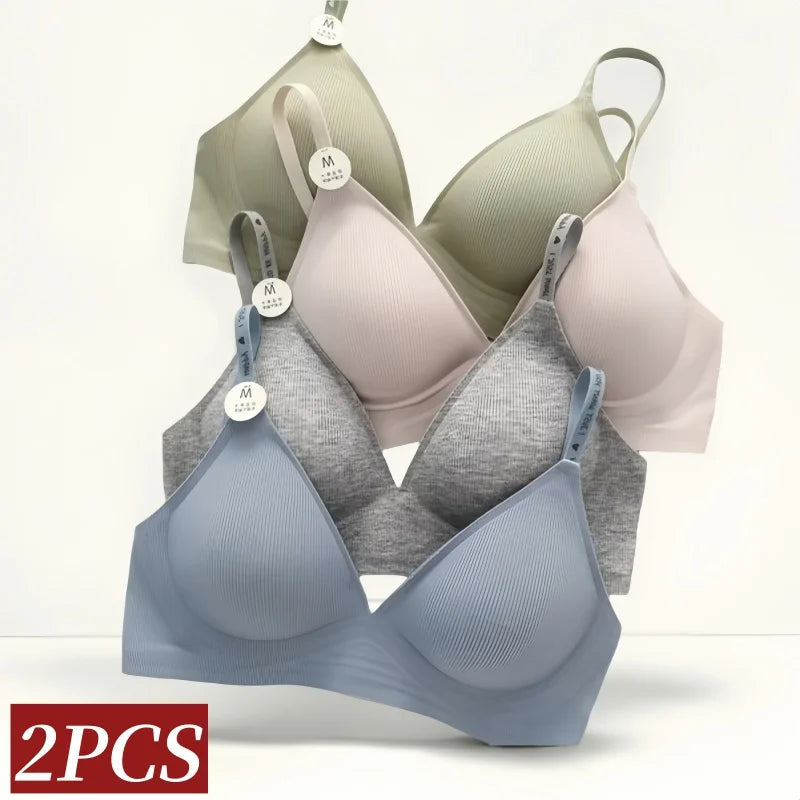 2Pcs/Set Seamless Bras For Women Nonwire Brassiere Soft Underwear Tops Letter Strap Sexy Lingerie U-shaped Back Bralette Aviola
