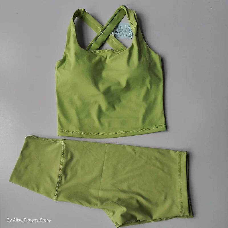 2PCS  Women Yoga Set Workout Sports Bra Set Sportswear Gym Clothing Fitness Long Sleeve Crop Top High Waist Shorts Sports Suits Aviola