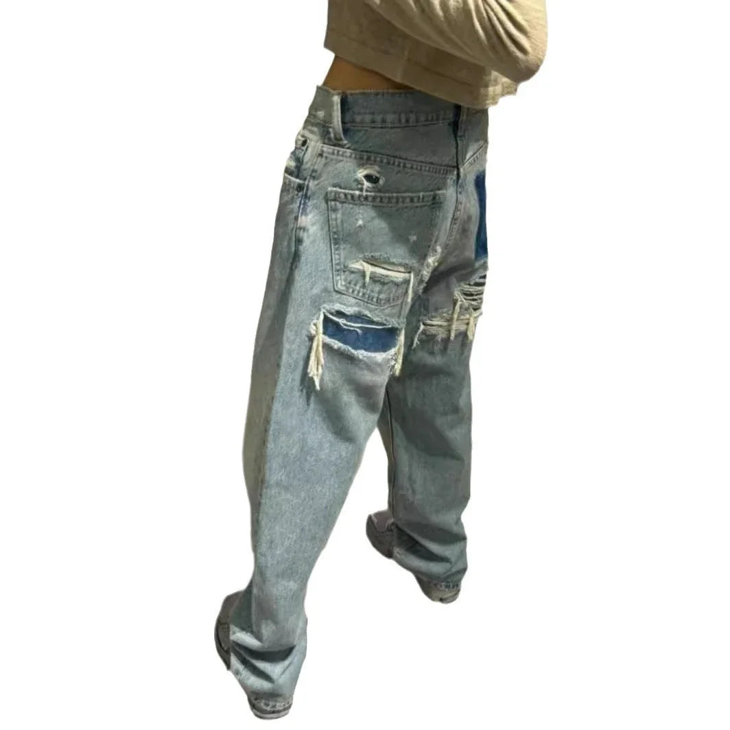 Ripped Jeans for Women Hole Pants Streetwear Low Waist Washed Distressed Pockets Denims 2025 Mom Jeans Vintage Straight Trousers Aviola