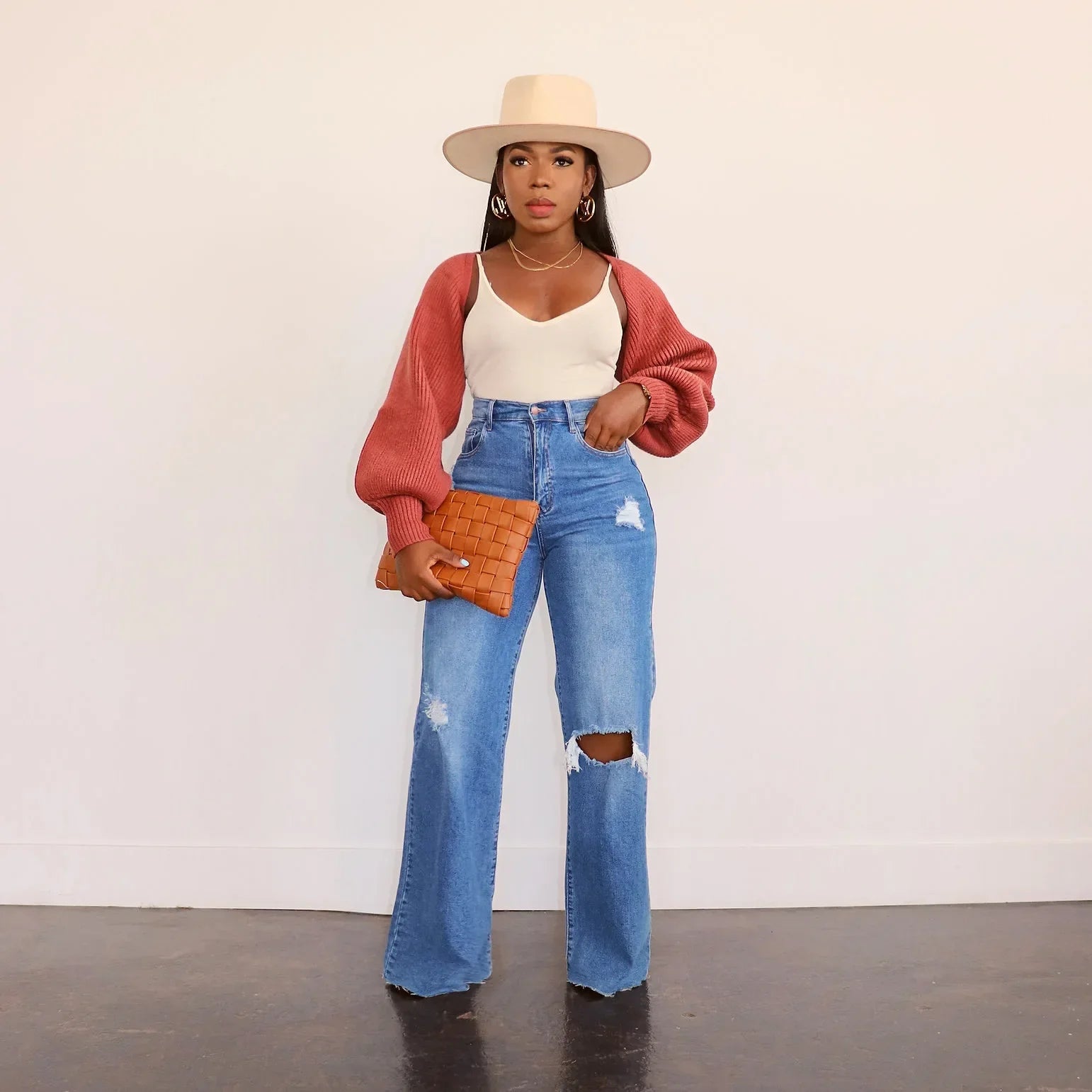 Women Jeans Ankle Length Holes Loose Flat Straight Mom Pants Zipper Fly Pockets Solid Color High Street Slight Strech Denim Aviola