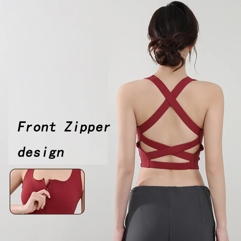 Women Fitness Underwear Yoga Bras cross Back Beauty Sports Bras Front Zippe Top Bra Sexy Breathable Underwear For Women Gym Top Aviola