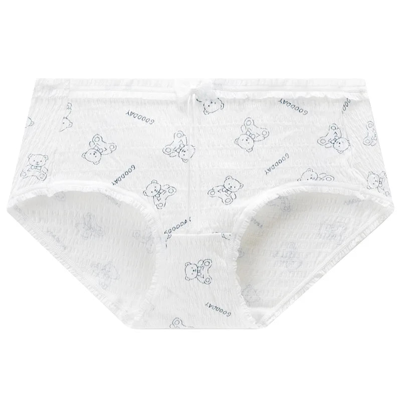 2PCS/Set Women Cotton Panties Girls Cute Bear Briefs Bow Mid Waist Underpants Girls Cartoon Underwear Female Sweet Lingerie Aviola