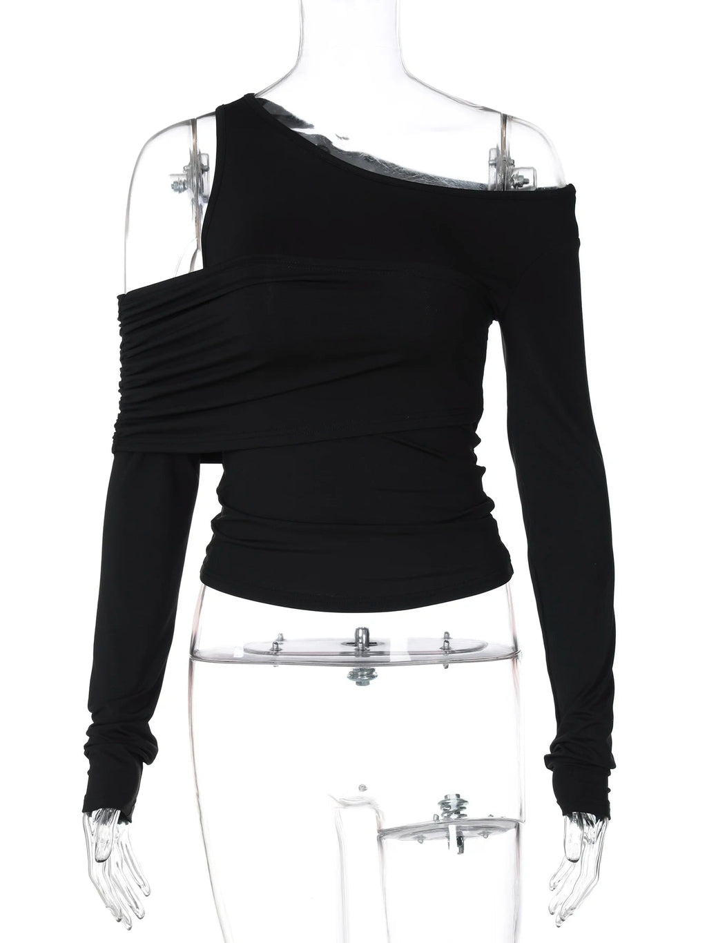 Nibber Elegant Woman Top Autumn Irregular Off Shoulder Stretch Street Fashion Blouse Simple Stylish Versatile Daily t-Shirt Aviola