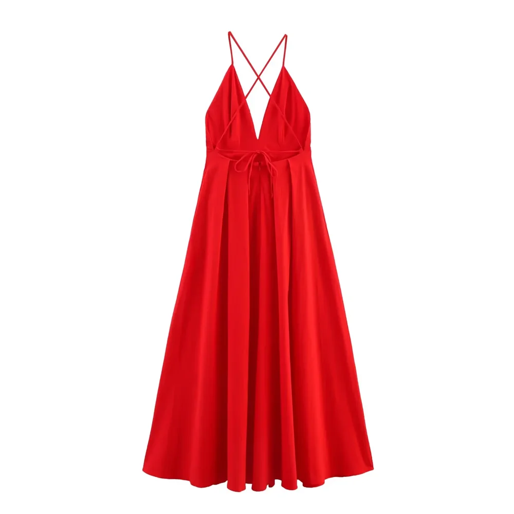 BM&MD&ZA2025all-match backless V-neck temperament sexy loose dress short skirt summer new women's clothing Aviola