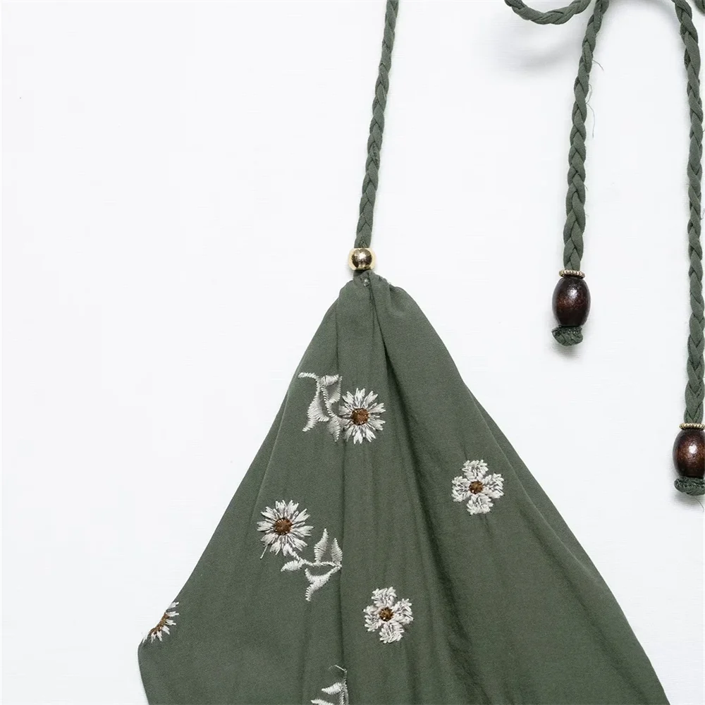 BM&MD&ZA2025embroidery print sling v-neck high waist loose halter neck backless dress summer women's wear Aviola