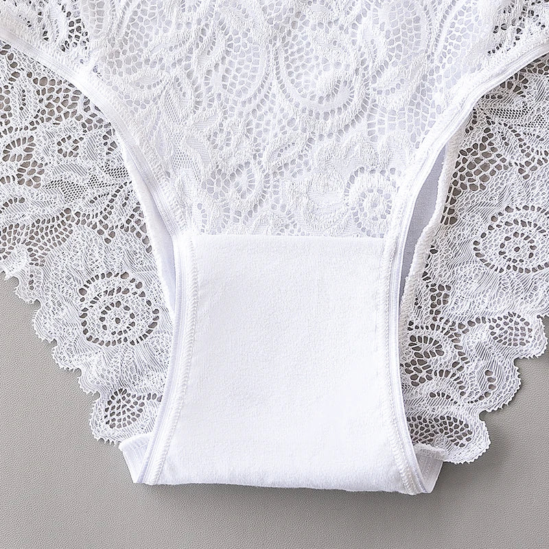 3PCS/Set Blue White Khaki Solid Color Cotton Panties Lace Floral Embroidery Briefs Solid Color Sexy Female Underwear Lingerie Aviola