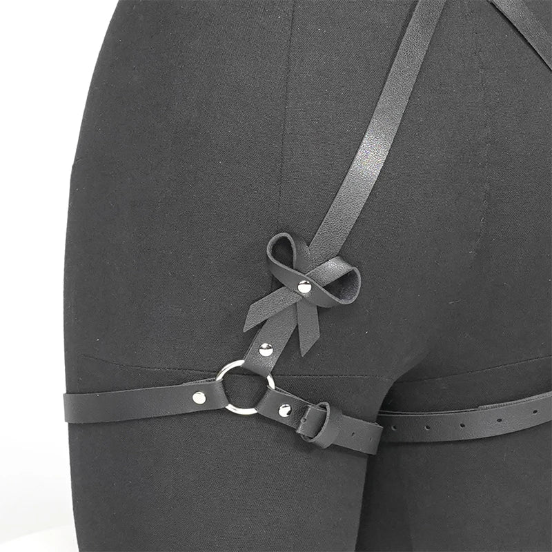 Gothic PU Leather Harness Buttock Garters Sexy Women's Lingerie Set BDSM Body Bondage Leg Harness Fetish Erotic Underwear Sets Aviola
