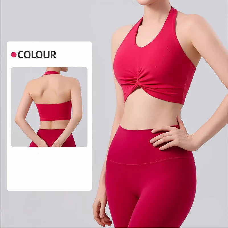Women's Sexy Hanging Neck Sports Bra Quick Dry Fitness Beauty Back Training Running Sports Bra Comfortable Support Yoga Bras Aviola