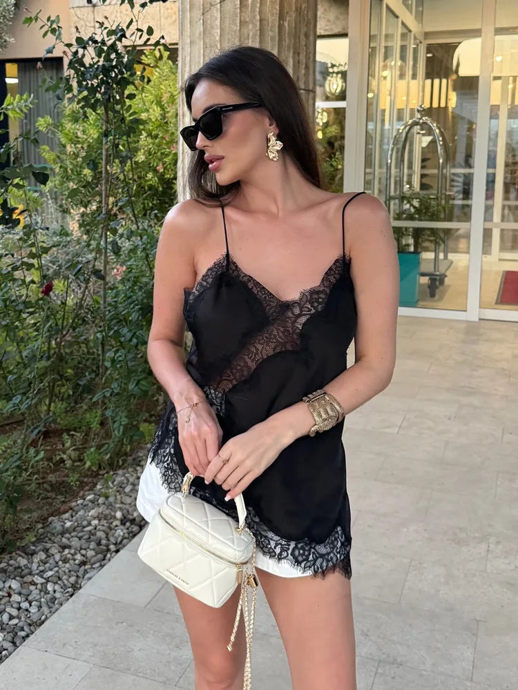 UNIZERA Sexy Asymmetric Hem Lingerie Lace Decorated Suspender Top 2025 Summer New Arrivals Women's Clothing Aviola