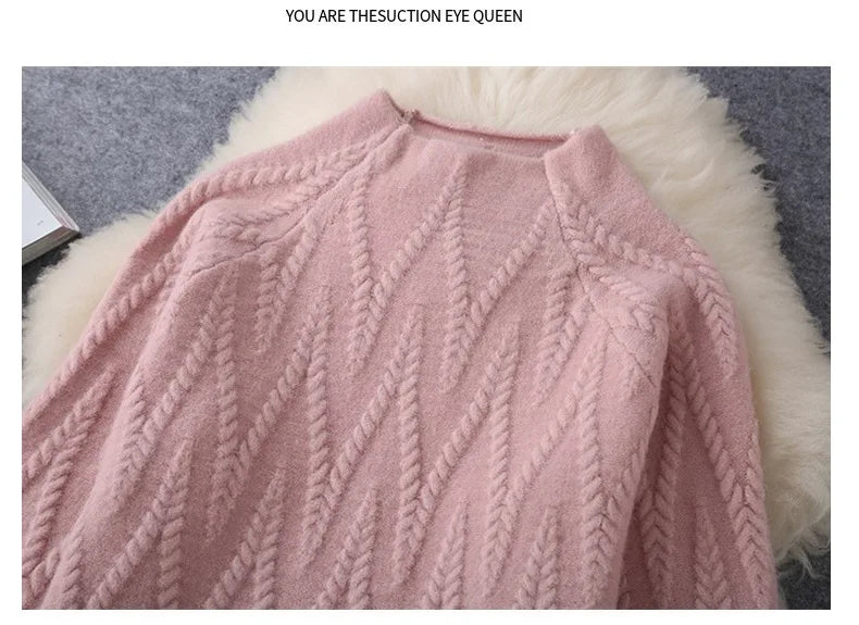 Women Tracksuit Thick Sweater Autumn Winter Knitted Two Piece Set Top+Knitted wide leg Pant Warm Sweater Elastic Trousers Suits Aviola