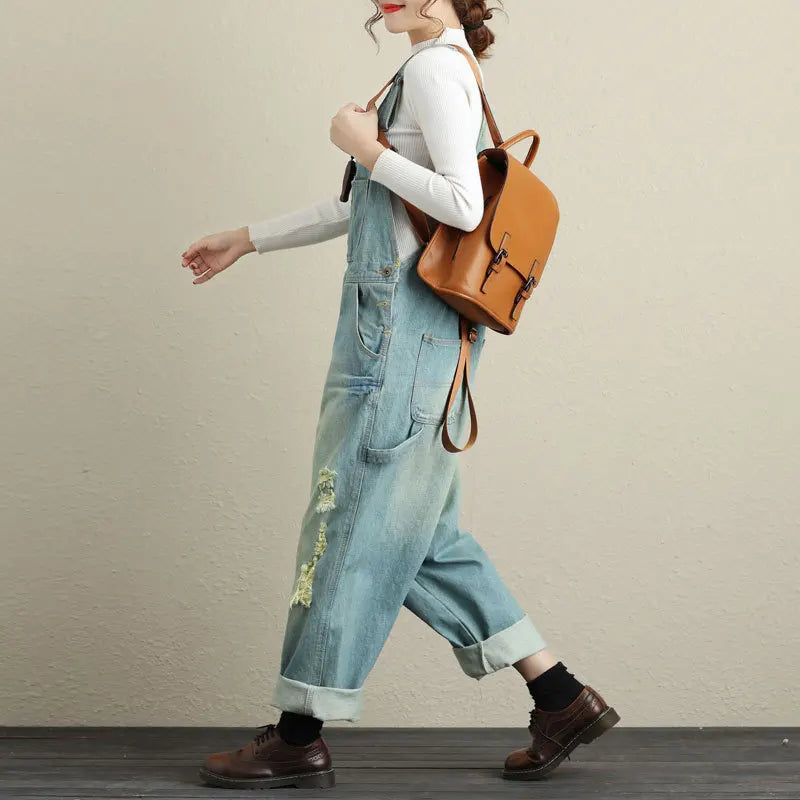 Jumpsuits Women Causal Loose Denim One Piece Mom Jeans Suspenders Overalls Wide Leg Long Pants High Waist Rompers Y2k Streetwear Aviola
