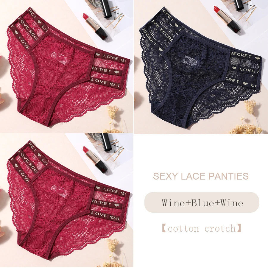 3PCS/Set Sexy Transparent Briefs Lace Panties for Women Lingerie Panties Floral Lace Female Underwear Ladies Underpants Lingerie Aviola