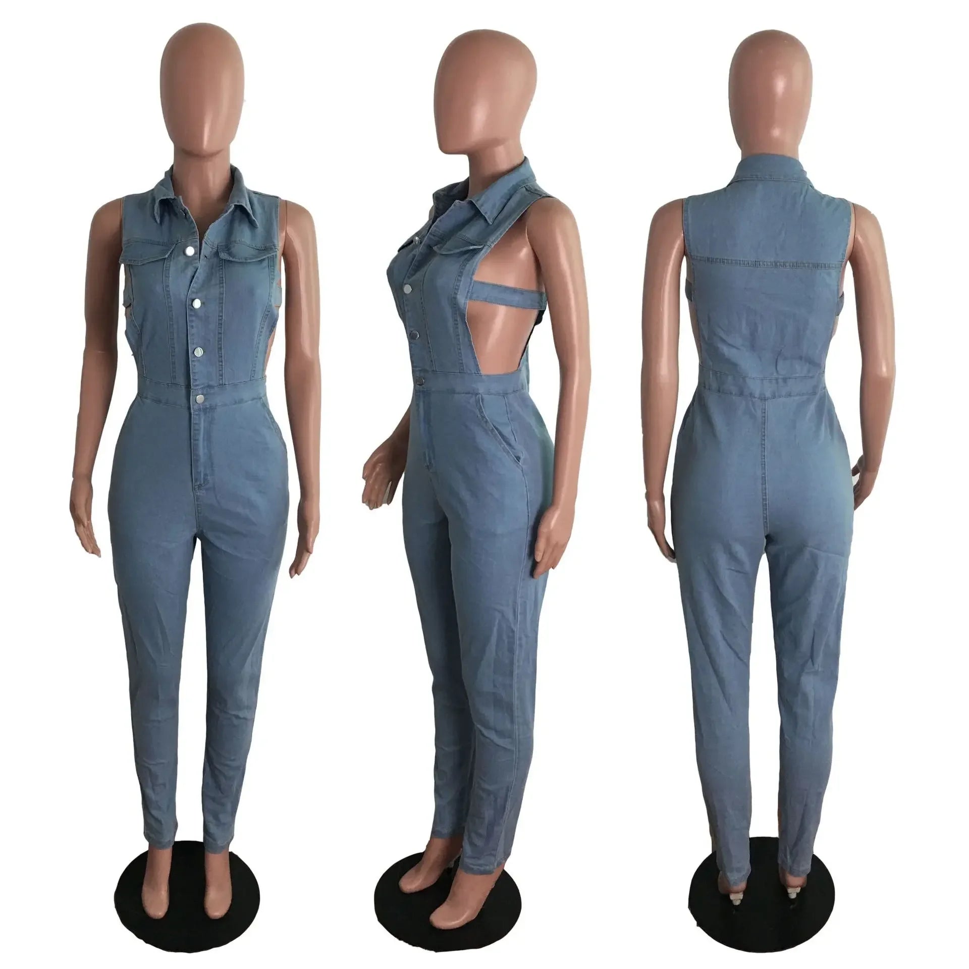 Hollow Denim Ankle Length Pants Women Overalls Spliced Washed Pencil Jeans Vintage Skinny Jean One Piece Button Sexy 2025 Aviola