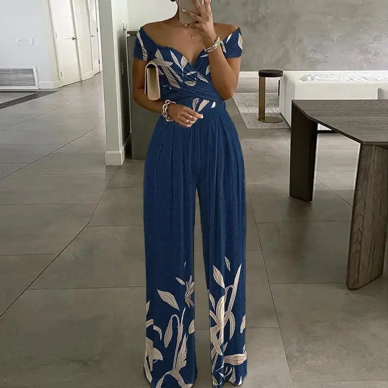 Floral Print Jumpsuit Women Summer Y2k Straight Party Overalls Y2k Club Romper Elegant Off Shoulder Sleeveless Party Jumpsuits Aviola