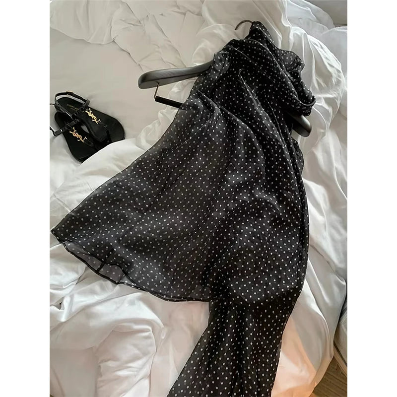 MEXZT Elegant Polka Dots Shirts Women Korean Sheer Halter Bandage Chiffon Blouses Summer Ladies Fashion Print Casual Design Tops Aviola