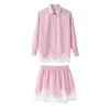 Lace Trim Turn-Down Collar Shirt and Shorts Two-Piece Set - Image 8