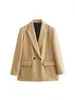 Women's Classic Casual Double-Breasted Notched-Collar Long-Sleeve Solid Blazer Jacket - Image 15