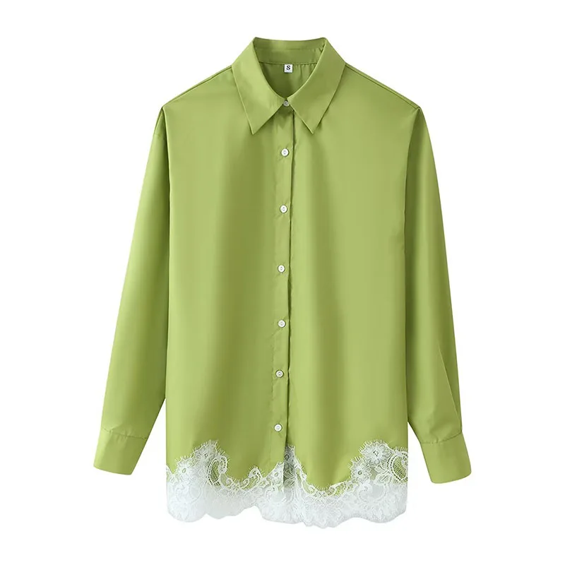 Lace Trim Turn-Down Collar Shirt and Shorts Two-Piece Set - Image 3