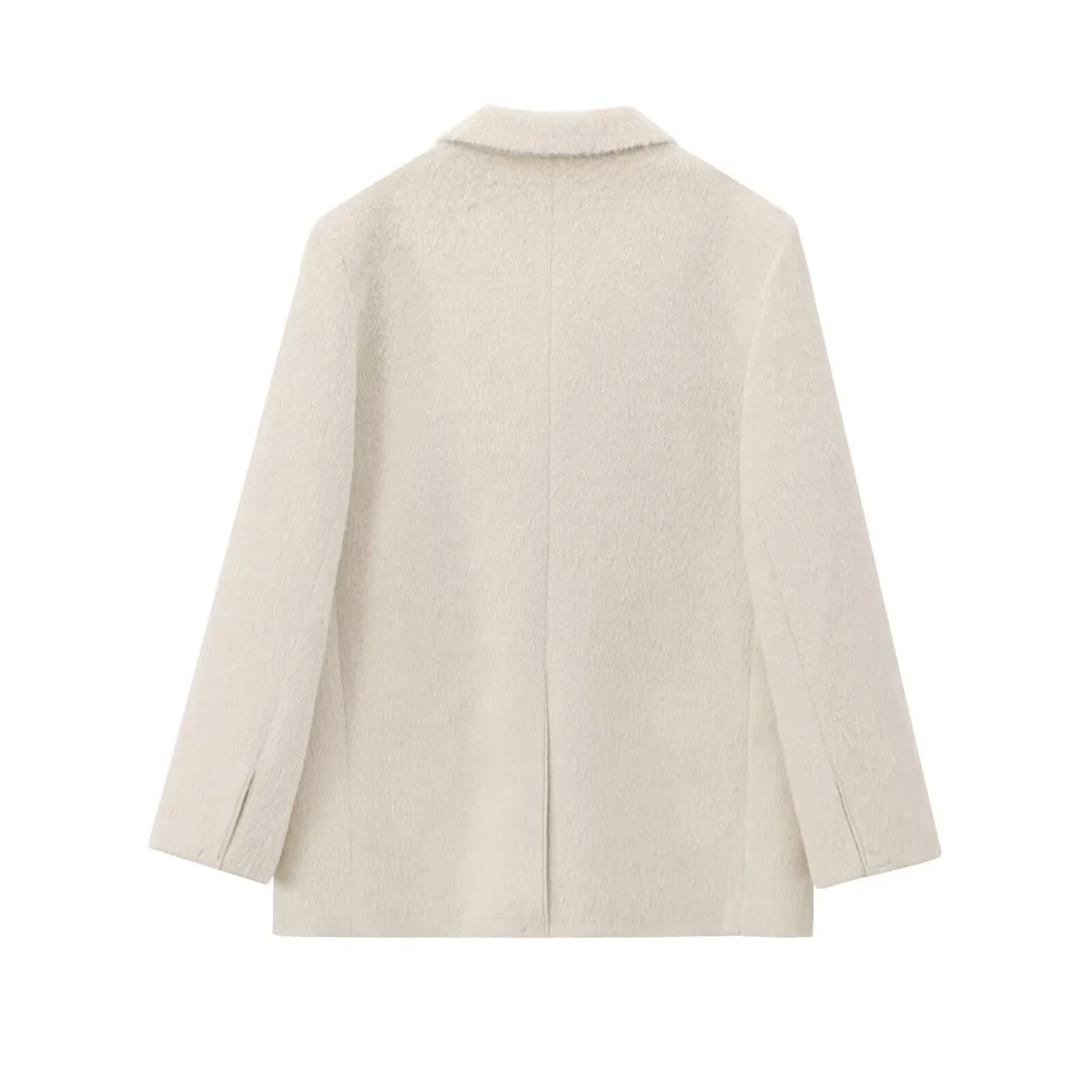 Faux Fur Single-Breasted Pocket Blazer - Image 2