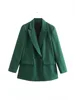 Women's Classic Casual Double-Breasted Notched-Collar Long-Sleeve Solid Blazer Jacket - Image 12