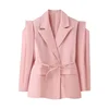 Waist-Tie Wide Shoulder Blazer – Multi-Colour - Image 13