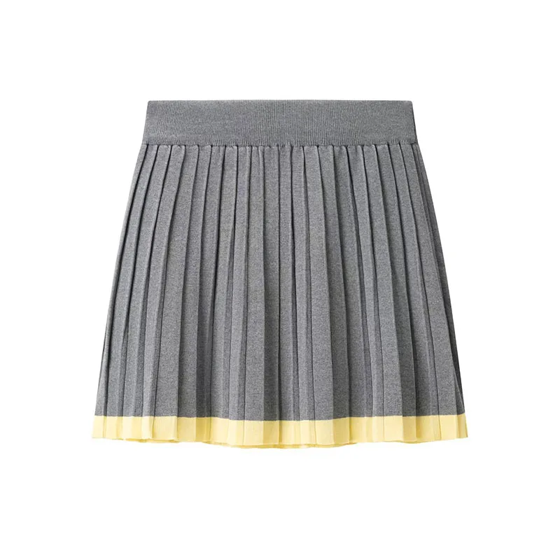 Color-Block Knitted Polo Sweater and Pleated Mini Skirt Two-Piece Set - Image 4