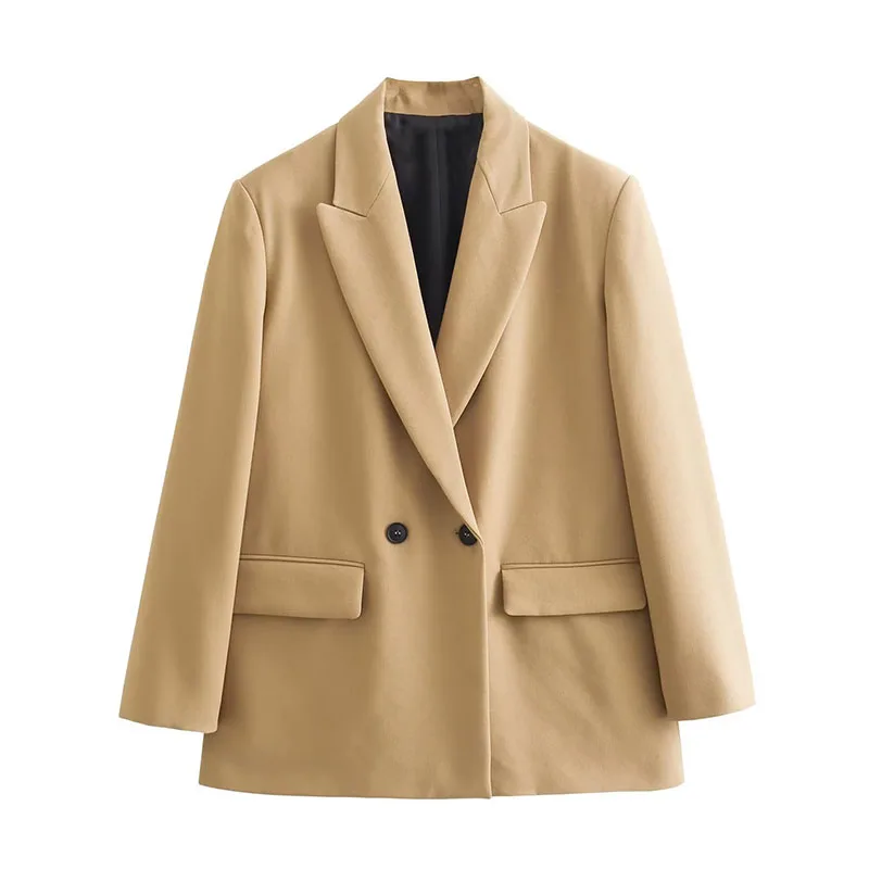 Women's Classic Casual Double-Breasted Notched-Collar Long-Sleeve Solid Blazer Jacket - Image 2