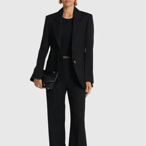 Women’s Back-Slit Midi Blazer – Black
