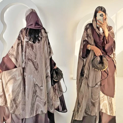 Printed Chiffon Open Front Abaya Cardigan