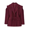 Waist-Tie Wide Shoulder Blazer – Multi-Colour - Image 11