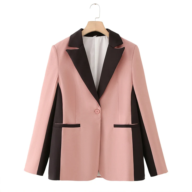 Contrast Stitching Single-Breasted Blazer Jacket
