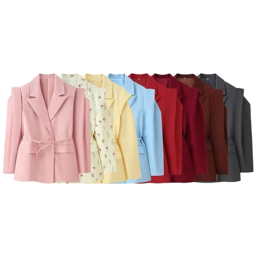 Waist-Tie Wide Shoulder Blazer – Multi-Colour