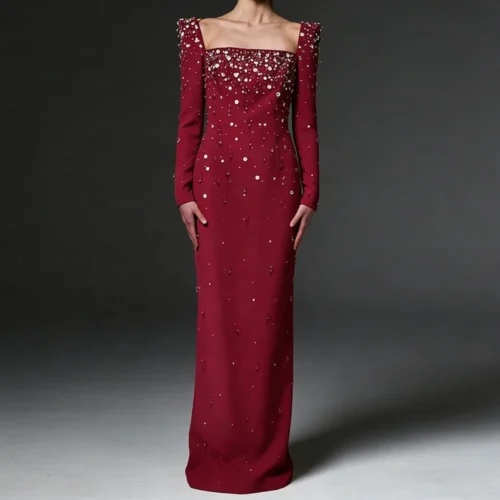 Beaded Rhinestone Evening Gown