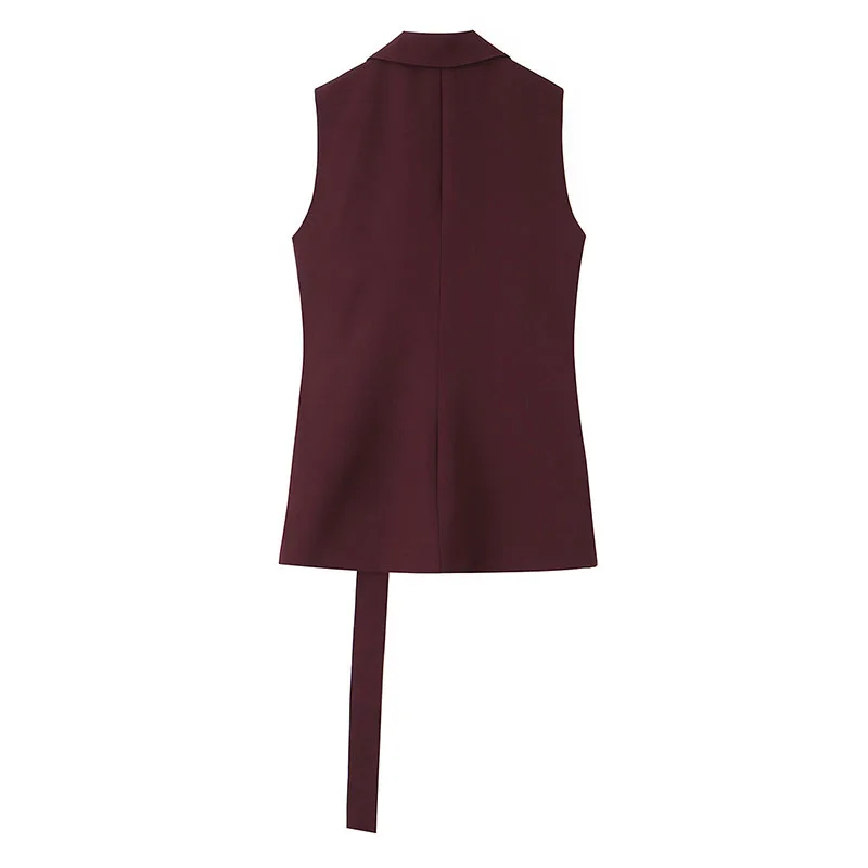 Notched-Collar Sleeveless Vest and Full-Length Trousers Two-Piece Set - Image 3
