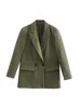 Women's Classic Casual Double-Breasted Notched-Collar Long-Sleeve Solid Blazer Jacket - Image 10