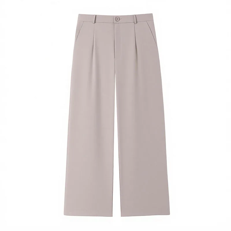 Notched-Collar Lace-Up Vest and High-Waișt Casual Trousers Two-Piece Set - Image 4