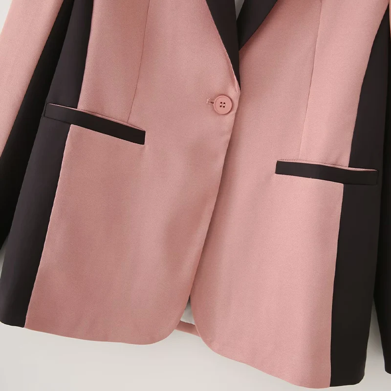 Contrast Stitching Single-Breasted Blazer Jacket - Image 5