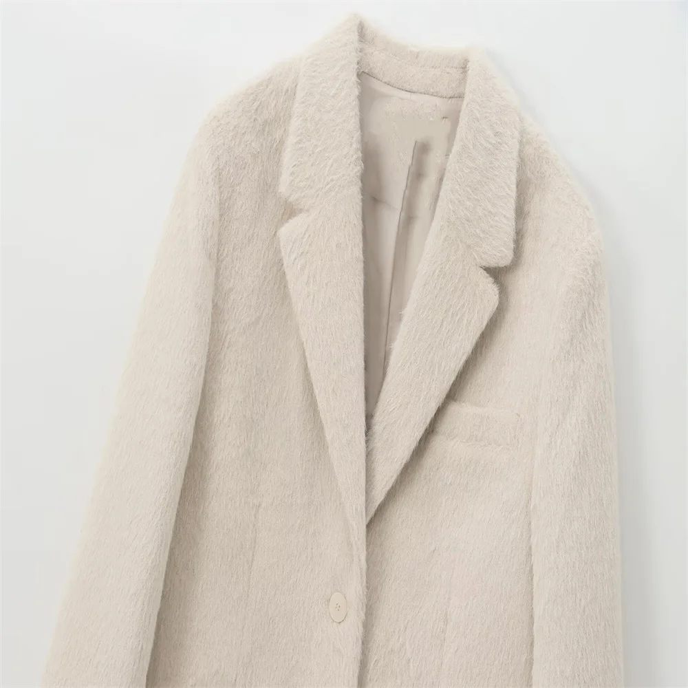 Faux Fur Single-Breasted Pocket Blazer - Image 3