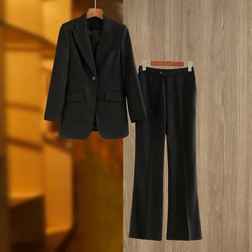Black Tailored V-Neck Trouser Suit