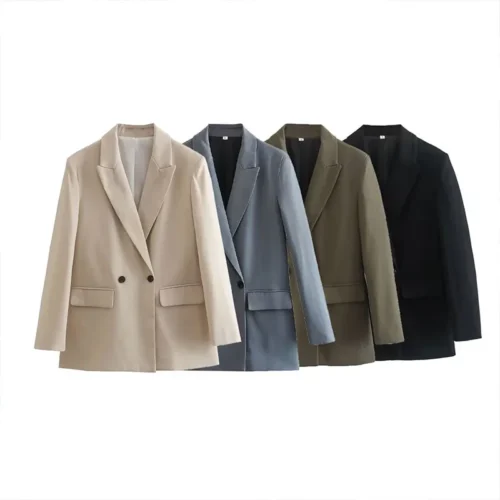 Classic Double-Breasted Notched-Collar Long-Sleeve Anti-Wrinkle Blazer Jacket