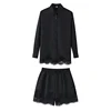 Lace Trim Turn-Down Collar Shirt and Shorts Two-Piece Set - Image 9