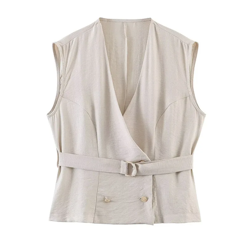 Double-Breasted V-Neck Blazer Jacket and Casual Shorts Two-Piece Set - Image 2