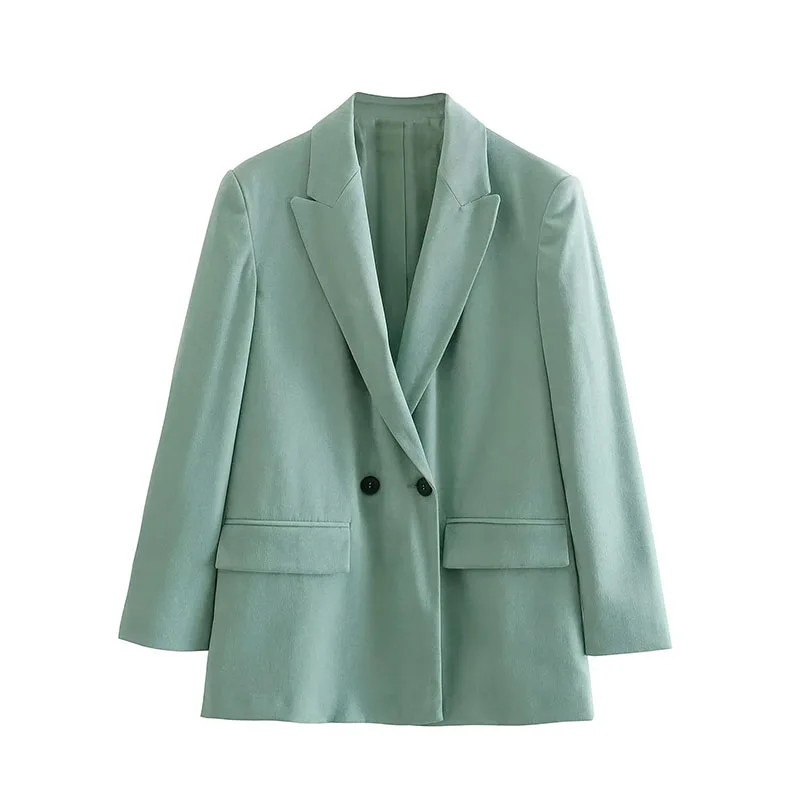 Women's Classic Casual Double-Breasted Notched-Collar Long-Sleeve Solid Blazer Jacket - Image 4