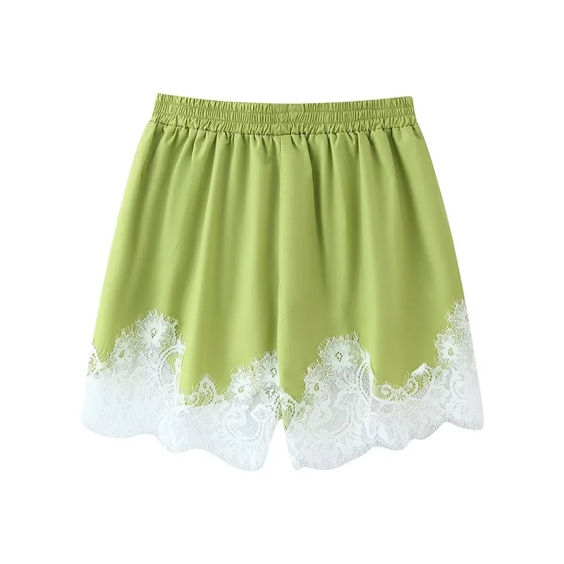 Lace Trim Turn-Down Collar Shirt and Shorts Two-Piece Set - Image 6