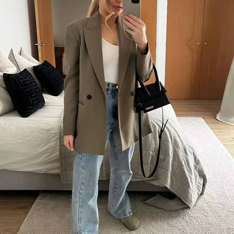 Classic Double-Breasted Notched-Collar Long-Sleeve Anti-Wrinkle Blazer Jacket - Image 5